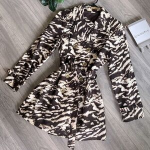 Michael Kors animal print double breasted trench coat with belt size M